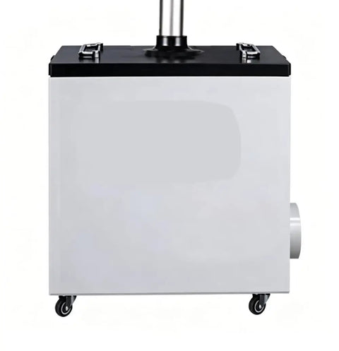 Heavy Duty Vertical Smoke Purifier That Kicks Fumes Right Out Of The Shop While Serving Up Top Notch Multilayer Filtration And Low Noise Performance For Your Daily Grind, side view on wheels.
