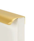 Side view of installed matte gold finger pull from 10 Pack 5 Inch Matte Gold Finger Pulls For Cabinets And Drawers Brushed Brass Edge Hardware