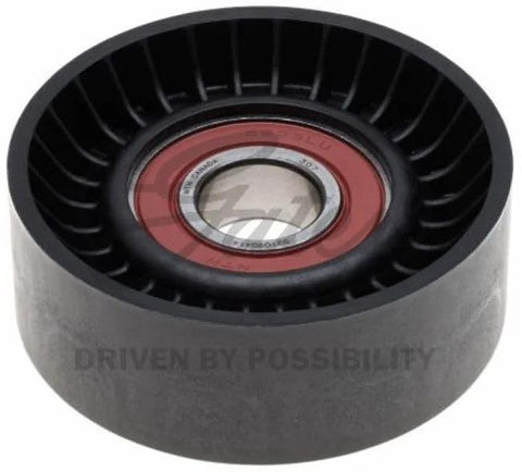 Gates DriveAlign belt drive idler pulley with red inner bearing and black outer housing.