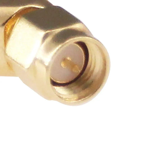 Close-up of gold-plated 3 Pack SMA Male to SMA Female FPV Antenna Adapters Pro Grade Gold Plated Connectors for WiFi