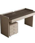 Heavy Duty Modern Writing Desk With Mobile Side Cabinet And Two Storage Drawers To Level Up Your Home Office Solid Wood PC Workstation large beige desk with sleek design and drawer storage.