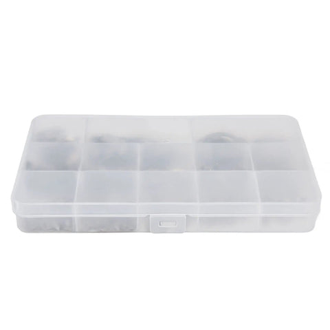 Beefy E Clip Circlip Retaining Ring Set 604 Stainless Steel Assortment Kit in clear storage case, sizes 1.5mm to 15mm