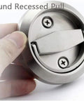 Front view of Round Recessed Pull Handle For Cabinets And Furniture 2.91 Inch By 0.55 Inch Concealed Brushed Stainless Steel Door Knob