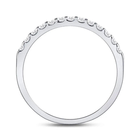 Elevated 14k White Gold Womens Diamond Wedding Band With 1/4 Carat Total Weight Natural Round Prong Set Stones In Size 7 side view showcasing diamonds