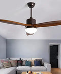 Chill Mode 52 Inch Wooden Ceiling Fan With Integrated LED Lighting And No Fuss Remote Sets Chill Vibes For Living Room Or Kitchen Space In Warm Brown mounted in modern living room.