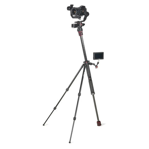 Camera on tripod with GIM-Pod Plate Quick Release System For Cameras, Ultra Lightweight Leveling Plate For CSCs, attached monitor.
