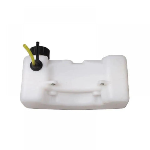 White fuel tank assembly for 44-5 ground drill and earth auger engines with black cap and yellow hose, easy install