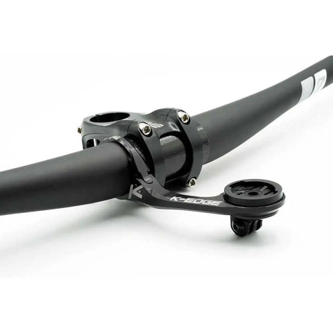 Max XL 35.0mm Bicycle Computer Mount For Garmin GPS Devices All In One Combo Mount Black on a handlebar, side view.