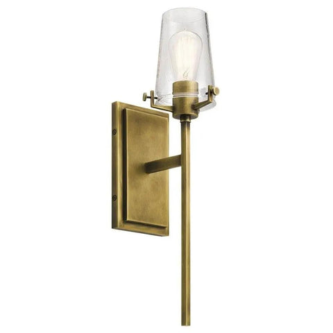 Alton 22 Inch Wall Sconce With Clear Seeded Glass In Natural Brass For Bathroom Vanity Or Mirror Lighting 1 Light Modern Traditional Style Dope For Hallways And Bathrooms Easy Install Damp Location Rated Complements Modern Or Traditional Decor
