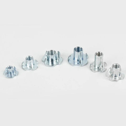 50 Piece Zinc Steel T Nuts Set With Four Jaw Tee Prong Serrated Thread Inserts For Wood And Metal Sheets M3 Size