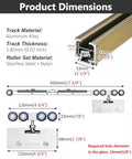 Soft Close Sliding Door Track Kit For Glass And Pocket Doors With Aluminum Barn Door Hardware 9.5 Ft Closet Rail System In Champagne Finish dimensions and materials diagram