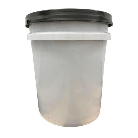 Front view of a 5-gallon bucket of Farm Pride Acrylic Exterior Paint For Fences And Barns, Waterproof Outdoor Paint For Wood Planks, Roofs.