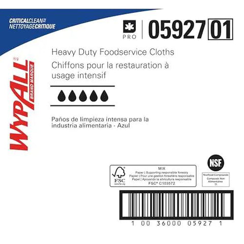 CriticalClean High Capacity Heavy Duty Foodservice Cloths Quarterfold Towels Blue 300 Sheets Per Box label view