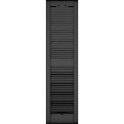 Lifetime Vinyl Open Louver Shutters With Cathedral Top Center Mullion, Includes Shutter Lok Hardware For Easy Install And Matching Screws Per Pair, 14 And A Half Inch Wide By 36 Inch High, Black.