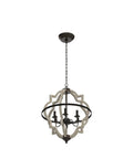 Geometric Orb 6-Light Farmhouse Chandelier with Stardust Finish and Rustic Oak Wood Open Orb Frame, Vintage Modern Rustic Lighting.
