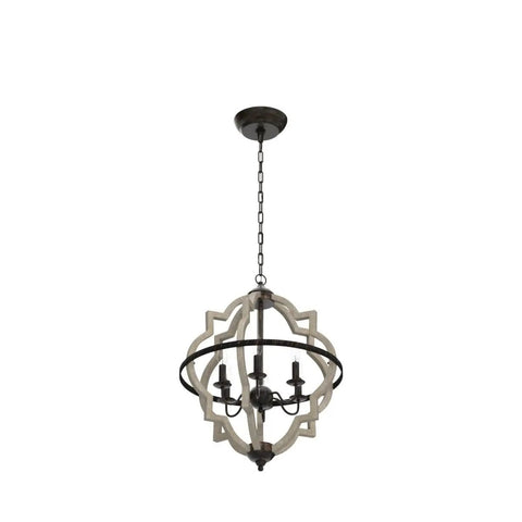 Geometric Orb 6-Light Farmhouse Chandelier with Stardust Finish and Rustic Oak Wood Open Orb Frame, Vintage Modern Rustic Lighting.