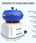 Heavy Duty Electric Vibratory Tumbler Polisher For Jewelry And Rock Polishing Bowl Tumbling Industrial Polishing Machine For Pro Use High Frequency Vibrations Deliver A Smooth Finish, blue bowl on white base with dimensions