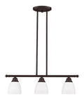 Transitional Three Light Linear Chandelier From Somerville Collection In Bronze Finish With Hand Blown Satin Opal Glass Bulbs Not Included