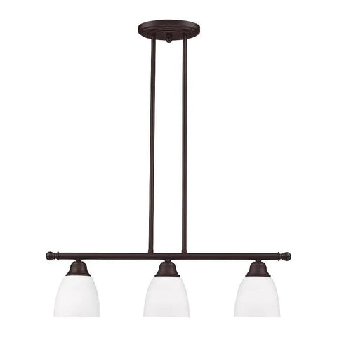 Transitional Three Light Linear Chandelier From Somerville Collection In Bronze Finish With Hand Blown Satin Opal Glass Bulbs Not Included