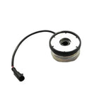 Electromagnetic brake unit for forklifts; circular metal housing with white top, central bore, and black wiring connector.