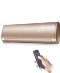 Wall Mounted Electric Fan And Air Conditioner Heater With Ceramic Heating And Waterproof Bathroom Design Includes Remote Control And 8H Timer, 3300W unit with remote in hand.