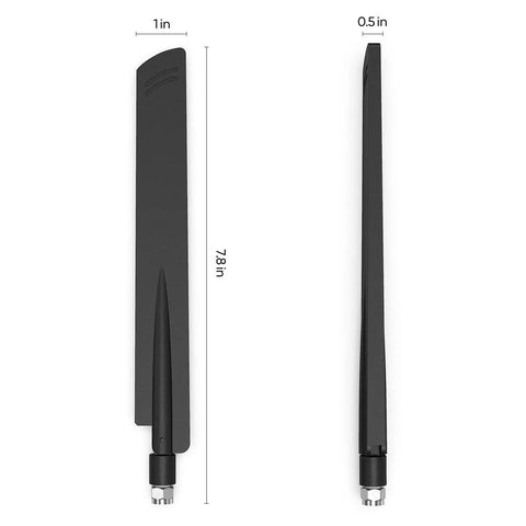 Indoor OmniDirectional Whip Antenna For Cell Signal Booster, FMale Connector, 50 Ohm Wideband, black, front and side views