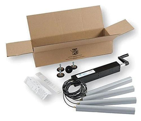 Front view of Dyna-Lift manual height-adjustable lift kit, 1000 lb capacity, with black hydraulic unit and four gray tubes