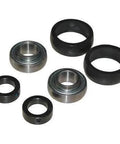 Self-aligning ball bearing kit, pack of 2, 3/4 in bore, includes locking collar, rubber isolator & thrust washer, components view.