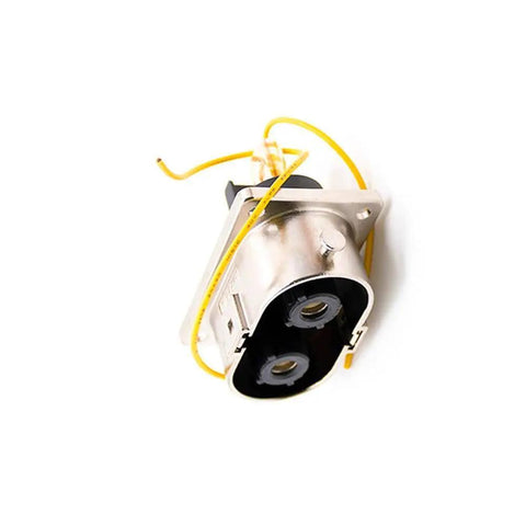 Heavy Duty EV High Voltage Connector Plug N Play Two Pin Socket With M6 Holes, close-up view with yellow wires and metal housing.