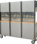 Two Pack 72 Inch High Rolling Tool Chest With 11 Spacious Drawers And 3 Secured Cabinets For Garage, stainless steel, mobile storage, side view.