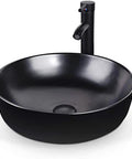 Top Notch Rectangular Ceramic Vessel Sink Above Counter Basins Smooth Black Finish with modern faucet, round design, sleek look.