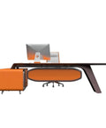 Level Up Your Grind With This Boss Office Desk And Wide Workstation Featuring Integrated Storage Drawers With Plush Armrests And Top Shelf Build Quality For A Clean Home Setup, featuring a modern orange design.