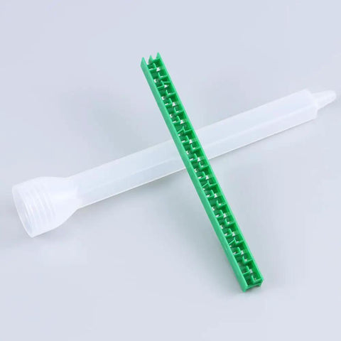 10 Piece Epoxy Resin Mixing Nozzles Set With Static Mixers For AB Glue Gun And DIY Bonding Projects 24 Elements Pro Grade Square Mixing Tips FMQ08 24 Durable Plastic 1 To 1 And 2 To 1 Ratios 6.3 Inch Length, white plastic mixer with green static core