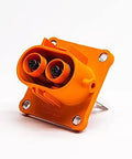 Top Shelf EV High Voltage Connector 2 Pin Male Socket 50 Amp Rated IP67 with orange plastic housing for automotive charging.