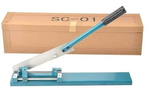 Manual Din Rail Cutter Portable Cutting Machine For PVC Trunking And Plastic Wiring Ducts with box and teal handle.