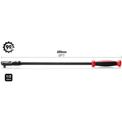 True Mechanic 90 Tooth Dust Proof Black Chrome Locking Flex Head Ratchet with One Half Inch Drive and 27 Inch Length