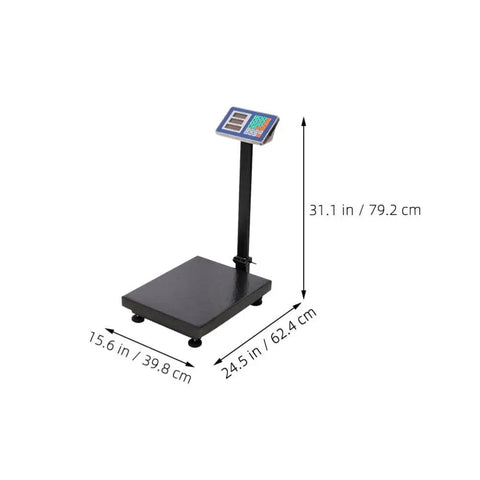 Heavy Duty Shipping Scale With 660 Pound Capacity Foldable Digital Platform Absolute Breeze For Luggage And Postal Packages, side view with dimensions