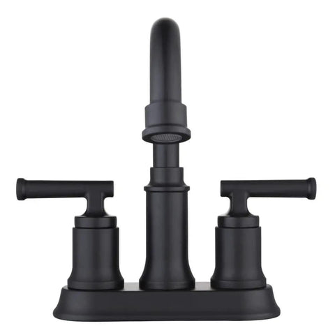 Oswell 4-In Centerset 2-Handle High Arc Bathroom Faucet Matte Black With No-Fuss Install, Durable Metal Construction, 4.92-In Spout Reach