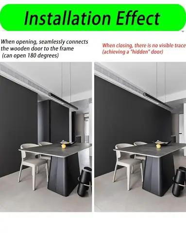 Heavy Duty Concealed Door Hinge Rock Solid Zero Gap Flush Mount For Wood And Folding Doors 180 Degree Silent Smooth Operator installation effect showing hidden door.