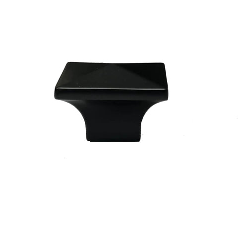 Matte Black Square Cabinet Knob, 1.26 Inch Wide Solid Zinc Drawer Pull, Modern Geometric Kitchen Cabinet Hardware, Front View