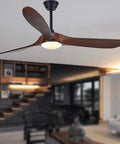 Real Deal 60 Inch Industrial Ceiling Fan Featuring Genuine Solid Wood Blades in modern living room with sleek design.