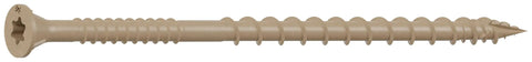 Close-up of DSVT4MB Deck-Drive DSV Wood Screw 10 x 4 Inch Flat Head T-25 With Quik Guard Tan showing low torque threads
