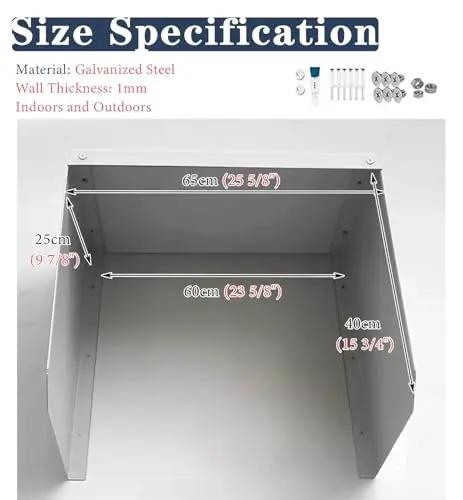 Size specifications of Rugged Outdoor Wall Mount EV Charger Enclosure, galvanized steel, 1mm thick, dimensions labeled.