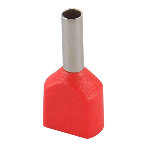 Red Insulated Ferrule Pin For AWG 16 1.5mm2 Copper Wire Twin Crimp Connector Ends TE1508 close-up view