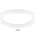 Stovetop Espresso Maker Replacement Gasket Seals And Stainless Filter Screen For 12 Cup Moka Pot Includes Two FDA Grade Silicone Gaskets And One Stainless Steel Filter Dishwasher Safe Silver Finish shown flat.