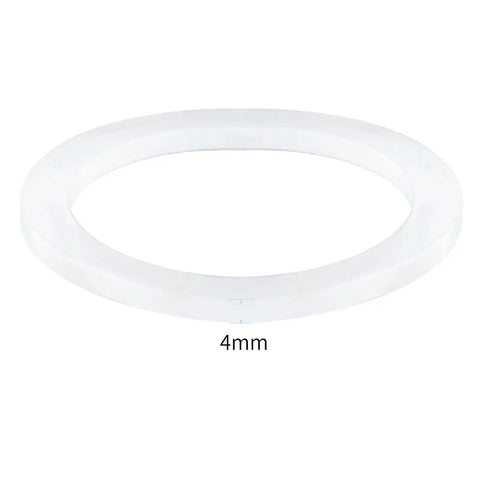 Stovetop Espresso Maker Replacement Gasket Seals And Stainless Filter Screen For 12 Cup Moka Pot Includes Two FDA Grade Silicone Gaskets And One Stainless Steel Filter Dishwasher Safe Silver Finish shown flat.