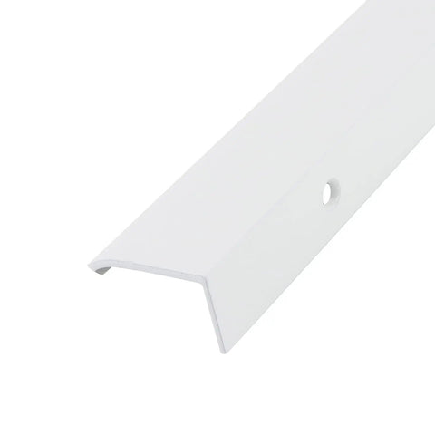 Close-up of White Curved Edge Finger Pulls Six Pack 13 Inch Aluminum Back Mount Cabinet Handles with visible hole
