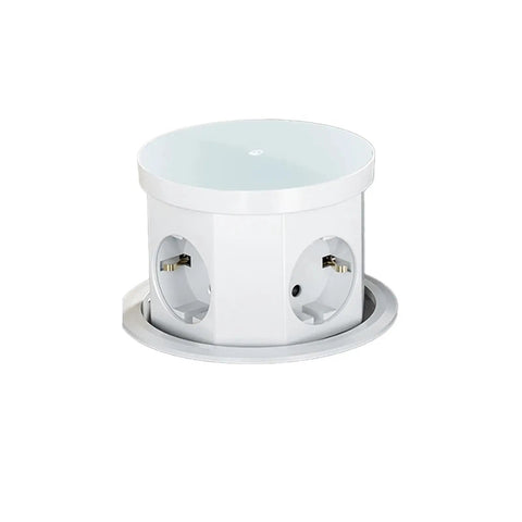 Top Shelf Pop Up Countertop Outlet With Auto Lift Retractable Body Includes USB Type C Port And Snappy Wireless Charger, white housing.