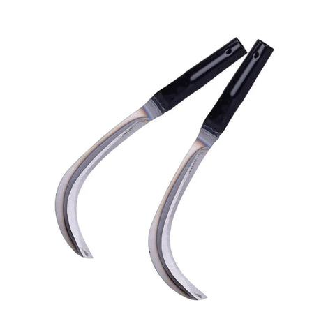 Two high carbon manganese steel scythe mowing knives with long handles, rustproof harvesting knives, 32x11x2 cm, for garden work