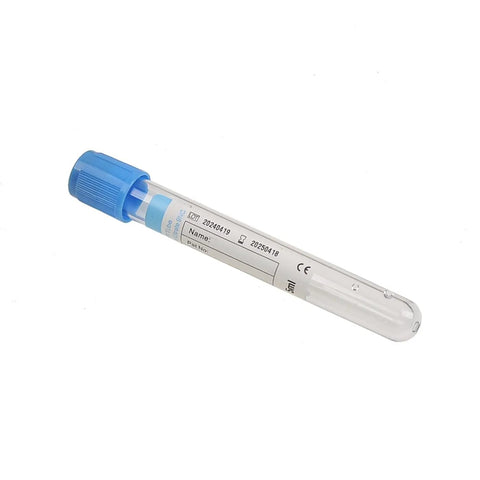 Veterinary Lab Vacuum Blood Collection Coagulation Tubes With Buffered Sodium, 2ml Capacity, Blue cap, displayed individually